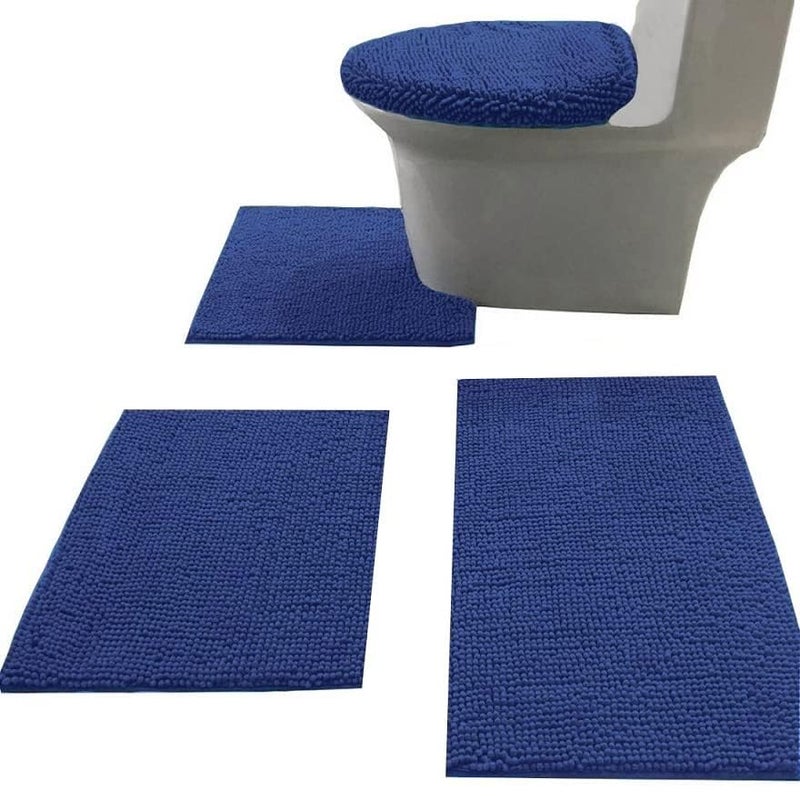 Madeals Bath Rug Set Combo 4 Piece with Toilet Lid Cover, Soft Shaggy Bath Rug Set 3 Piece and U-Shaped Toilet Floor Rug Navy Blue - Image 2